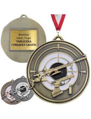 Duży medal strzelecki tłoczony z tarczą i emalią z wklejką i szarfą strzelectwo sportowe pistolet i karabin