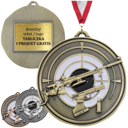 Duży medal strzelecki tłoczony z tarczą i emalią z wklejką i szarfą strzelectwo sportowe pistolet i karabin