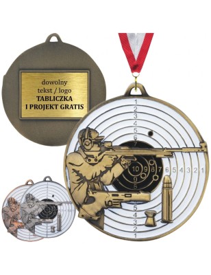 Masywny medal strzelecki tłoczony z tarczą punktową i emalią z tabliczką i szarfą strzelectwo sportowe
