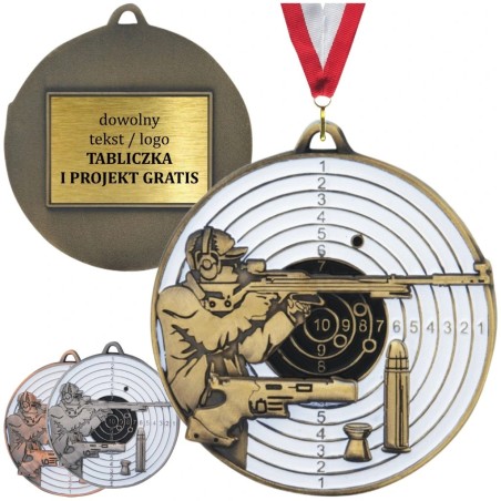 Masywny medal strzelecki tłoczony z tarczą punktową i emalią z tabliczką i szarfą strzelectwo sportowe