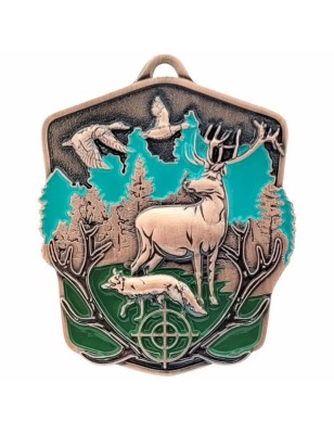 Okazały Medal Myśliwski Tłoczony z Jeleniem i Emalią | z Grawerem i Szarfą