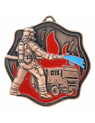 Okazały Medal Strażacki Tłoczony z Wozem i Emalią | z Grawerką i Szarfą