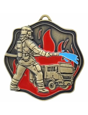 Okazały Medal Strażacki Tłoczony z Wozem i Emalią | z Grawerką i Szarfą