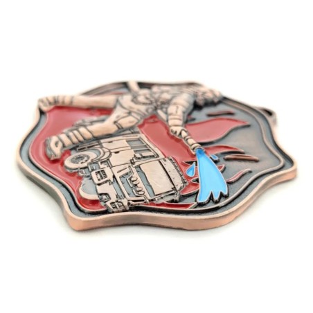 Okazały medal strażacki tłoczony z emalią z grawerką i szarfą straż pożarna OSP PSP