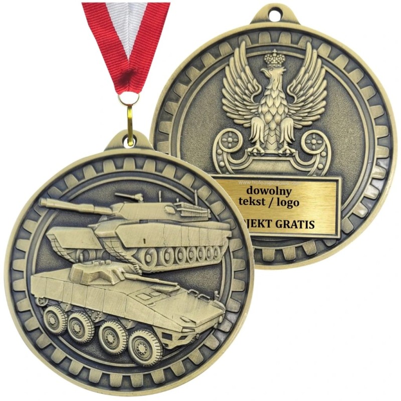 Wojskowe odznaczenie pamiątkowe – duży medal tłoczony Wojska Lądowe czołg i rosomak z tabliczką i szarfą