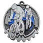 Kolarski medal tłoczony z błękitną emalią – peleton kolarzy z tabliczką i szarfą na wyścig rowerowy Kolarski medal tłoczony z błękitną emalią – peleton kolarzy z tabliczką i szarfą na wyścig rowerowy