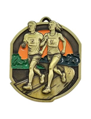Duży medal tłoczony z emalią na maraton i biegi przełajowe z grawerem oraz szarfą