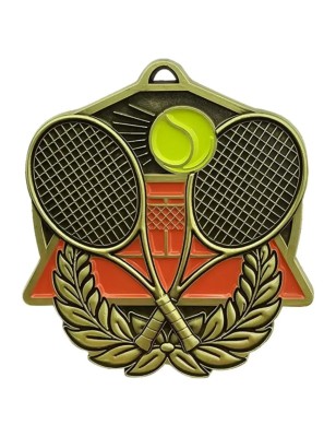 Duży medal tłoczony z emalią Tenis ziemny z grawerem oraz szarfą