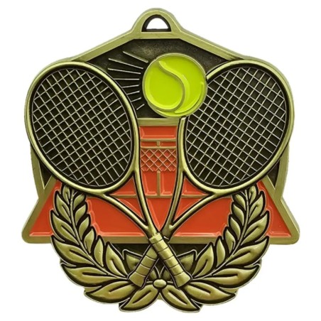 Duży medal tłoczony z emalią Tenis ziemny z grawerem oraz szarfą