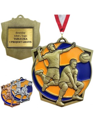 Duży medal tłoczony siatkówka z grawerem oraz szarfą