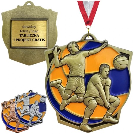Duży medal tłoczony siatkówka z grawerem oraz szarfą