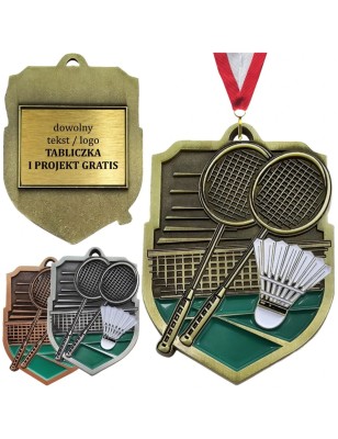 Duży medal tłoczony Badminton z tabliczką oraz szarfą