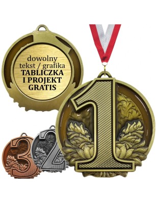 Medal podium z cyfrą 1 2 3 – duże uniwersalny medal tłoczony z grawerem oraz szarfą