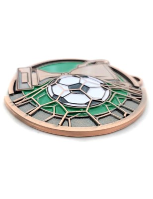 Duży medal tłoczony piłka nożna z tabliczką oraz szarfą