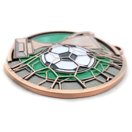 Duży medal tłoczony piłka nożna z tabliczką oraz szarfą