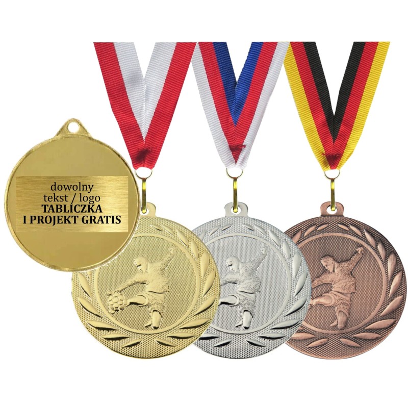 Medal piłkarski piłka nożna 5cm z nadrukiem i szarfą