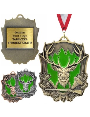 Masywny medal myśliwski tłoczony z głową jelenia