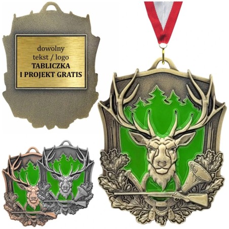 Masywny medal myśliwski tłoczony z głową jelenia