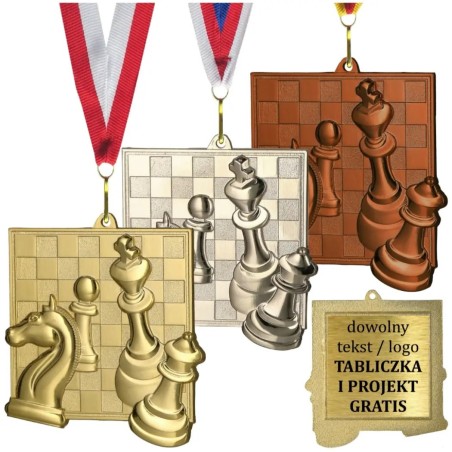 Medal szachowy odlewany duży turniejowy z tabliczką i szarfą
