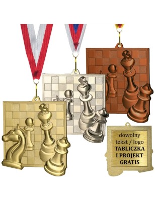 Medal szachowy odlewany duży turniejowy z tabliczką i szarfą