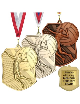 Medal siatkówka siatkarski odlewany duży pamiątkowy z wklejką i szarfą