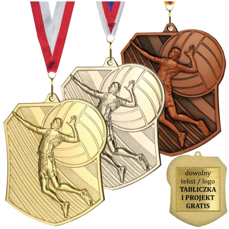 Medal siatkówka siatkarski odlewany duży pamiątkowy z wklejką i szarfą Medal siatkówka siatkarski odlewany duży pamiątkowy z wklejką i szarfą