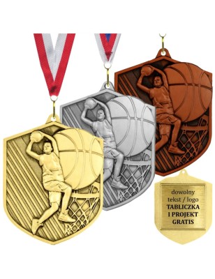 Medal koszykówka koszykarski odlewany duży z grawerem i szarfą