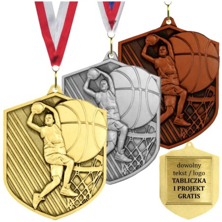 Medal koszykówka koszykarski odlewany duży z grawerem i szarfą