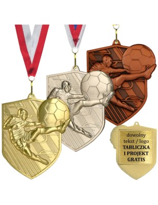 Medal piłkarski odlewany duży pamiątkowy piłka nożna z grawerką i szarfą