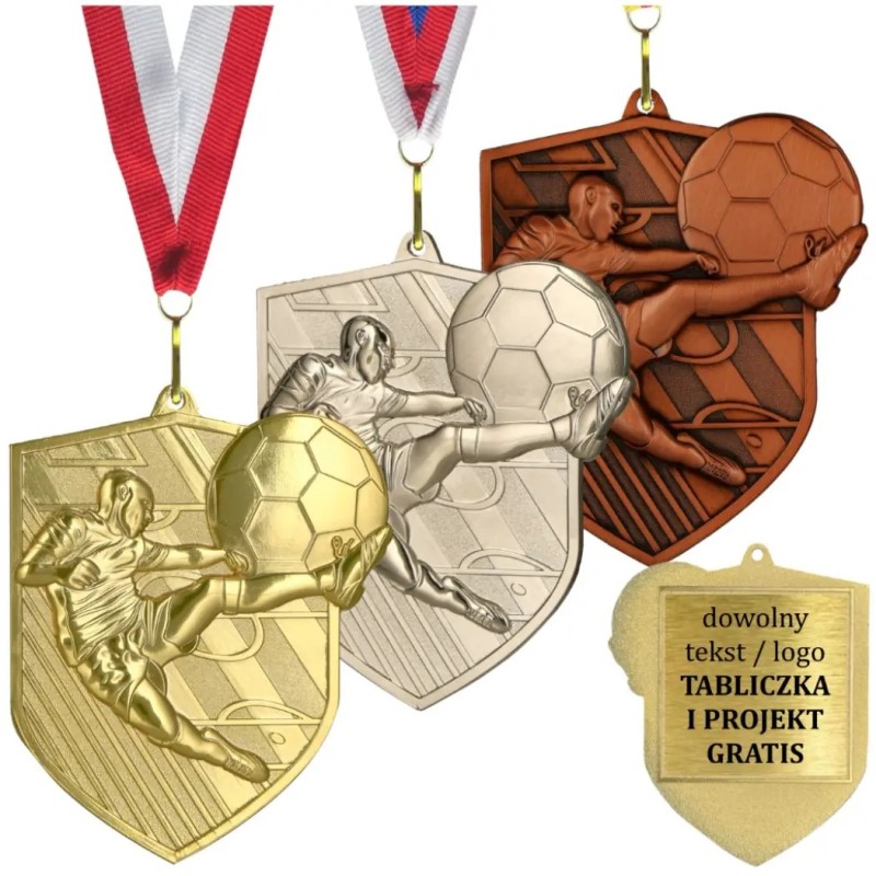 Medal piłkarski odlewany duży piłka nożna | z grawerką i szarfą Medal piłkarski odlewany duży piłka nożna | z grawerką i szarfą