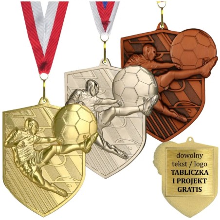 Medal piłkarski odlewany duży pamiątkowy piłka nożna z grawerką i szarfą