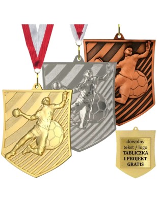 Medal piłka ręczna odlewany duży turniejowy z tabliczką i szarfą