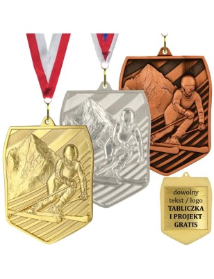 Medal narciarski odlewany duży pamiątkowy z wklejką i szarfą