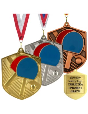 Medal tenis stołowy odlewany duży z emalią z grawerem i szarfą