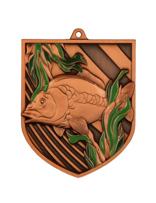 Medal wędkarski odlewany duży z emalią ryba | z wklejką i szarfą