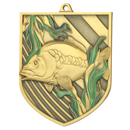 Medal wędkarski odlewany duży z emalią z wklejką i szarfą