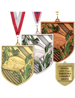Medal wędkarski odlewany duży z emalią z wklejką i szarfą