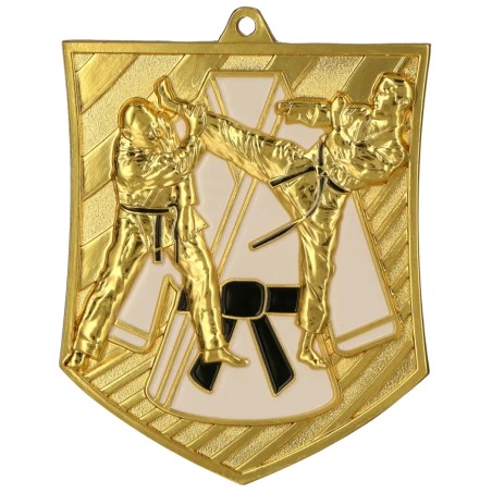 Medal karate sporty walki odlewany duży z emalią z tabliczką i szarfą