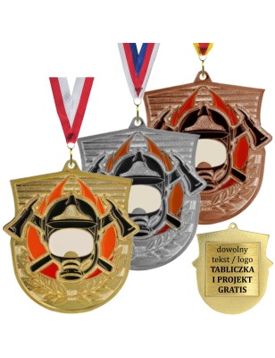 Medal strażacki odlewany duży z emalią z wklejką i szarfą