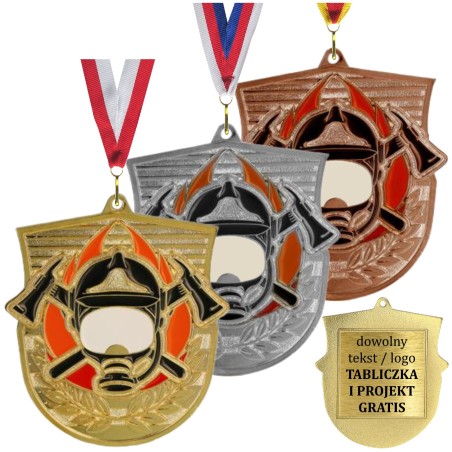 Medal strażacki odlewany duży z emalią z wklejką i szarfą