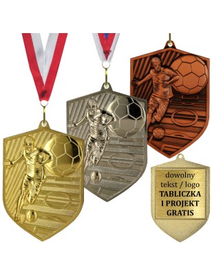 Medal piłkarski odlewany duży mistrzowski z grawerem i szarfą
