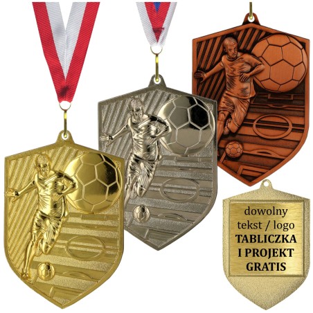 Medal piłkarski odlewany duży mistrzowski z grawerem i szarfą