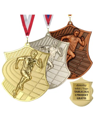Medal biegowy odlewany duży lekkoatletyczny z grawerką i szarfą