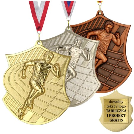 Medal biegowy odlewany duży lekkoatletyczny z grawerką i szarfą