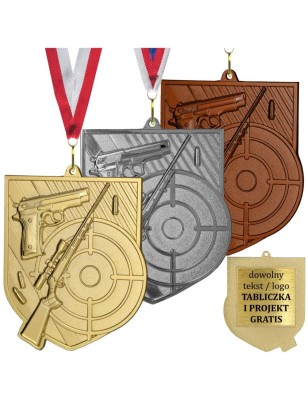 Medal strzelecki odlewany duży pamiątkowy z tabliczką i szarfą