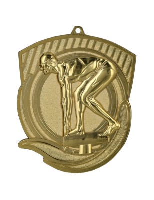 Medal pływacki odlewany duży mistrzowski z wklejką i szarfą