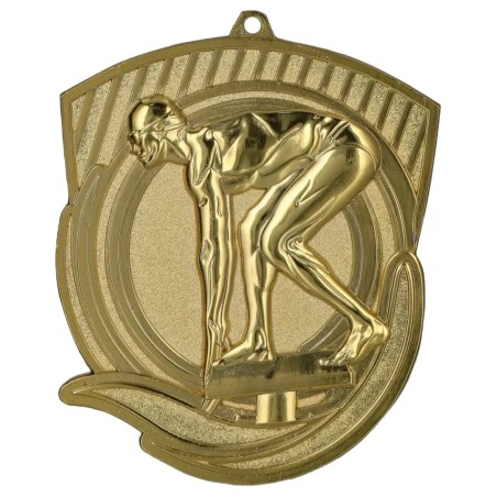 Medal pływacki odlewany duży mistrzowski z wklejką i szarfą