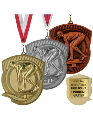 Medal pływacki odlewany duży mistrzowski z wklejką i szarfą