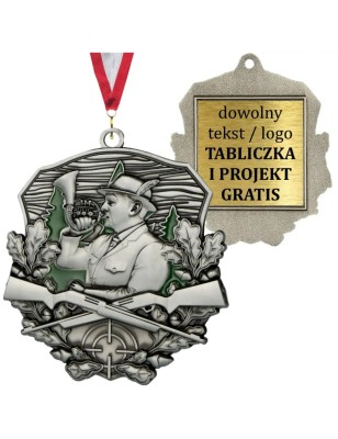 Medal myśliwski odlewany duży sygnalista z grawerką i szarfą