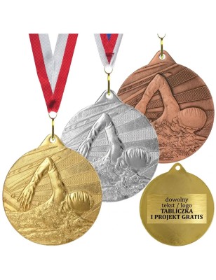 Medal pływacki pływanie 5cm z nadrukiem i szarfą w cenie
